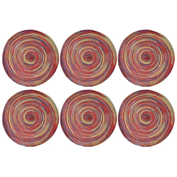 BESTYASH Set of 6 Round Cotton Linen Woven Placemats in Red, Table Mats for Home Dining and Kitchen Use