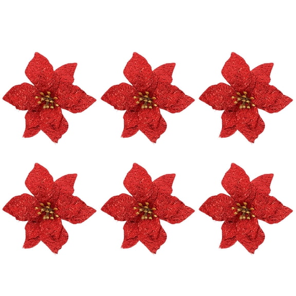 WORGEOUS 6Pcs Red Christmas Flowers for Tree Decorations Small Double Layer Plastic