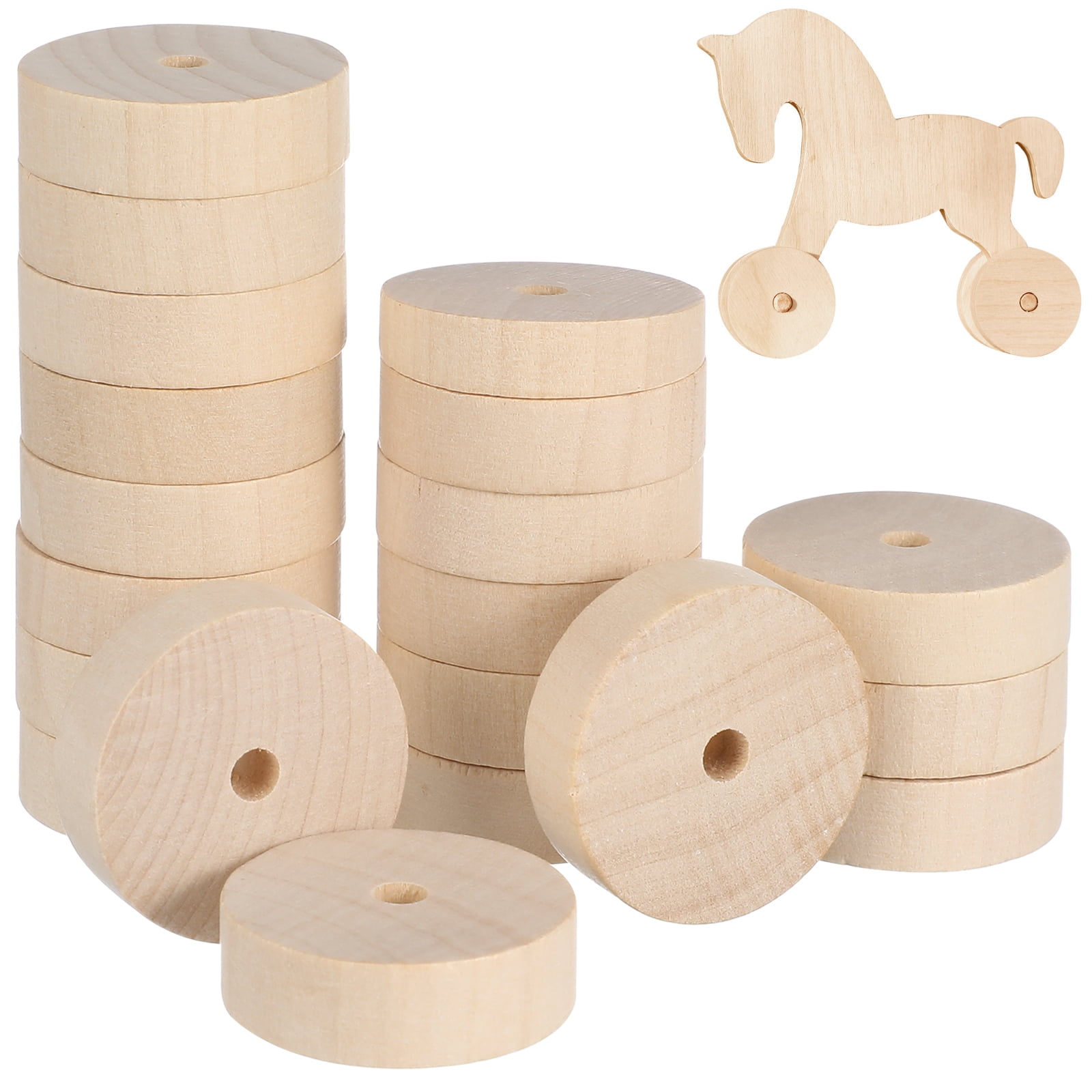 WORGEOUS 6pcs Wooden Wheels, 20pcs Wooden Craft Wheels Wheels for Craft Treaded Wheels Round Wood Wheels Wooden Wagon Wheels for Crafts Wheels for Diy Building Model Supplies
