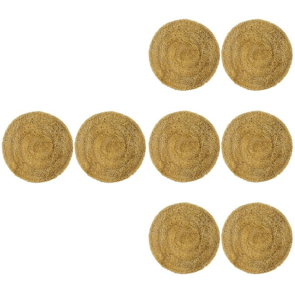 WORGEOUS 8 Pcs  Drink Coasters Reusable Cup Mats Round Coasters Natural Loofah Coasters Nonskid Cup Cushions