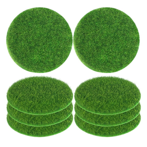WORGEOUS  8 Pcs Round Rug Artificial Turf Micro-landscape Simulated Lawn