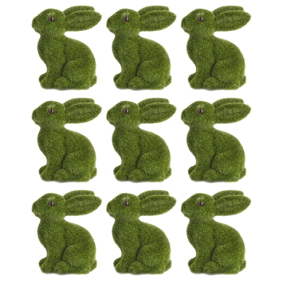 WORGEOUS 9 Pcs  Flocked Rabbit Decorations Moss Bunny Ornaments Outdoor Yard Statues