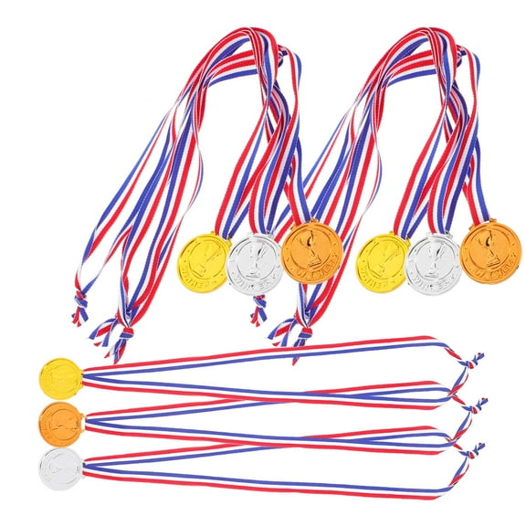 WORGEOUS 9pcs Plastic Medals Golden Winner Medals With Neck Ribbon For Sports Competition Talent Show Games Party Favors Decor