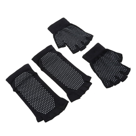 WORGEOUS Anti-slip Yoga Socks Gloves Women Cotton Barre Fingerless Miss Black