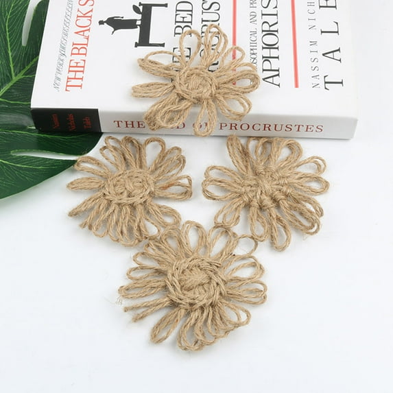 BESTYASH Khaki Hemp Rope Flower Decorations for Christmas and Holiday Festival, Realistic Handmade Floral Accents for Home Decor
