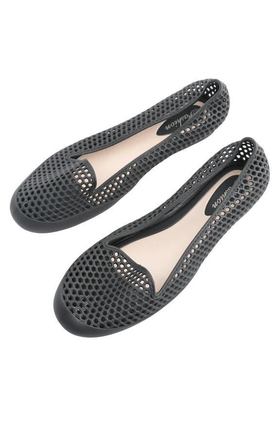 Beach Shoes Breathable Cool Durable Simple Hollow Plastic Shallow Flat Leisure Shoes for Outdoor (Black, 36 Yard)
