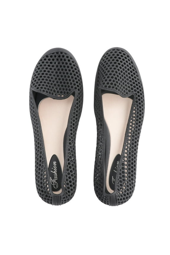Beach Shoes Breathable Cool Durable Simple Hollow Plastic Shallow Flat Leisure Shoes for Outdoor (Black, 38 Yard)