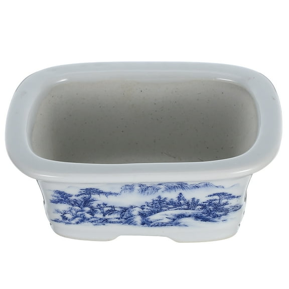 WORGEOUS Blue And White Porcelain Planter Small Ceramic Flower Pot Desktop Balcony Artistic Bonsai Bowl Asian Style Pot Decorative Indoor Plant Container