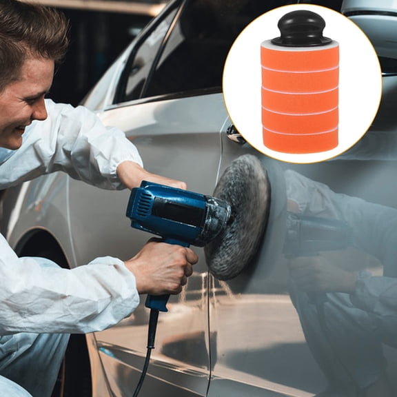 BESTYASH 1Set Car Wax Applicator Pad with Handle Orange Sponge for Smooth Wax Application