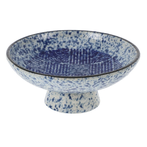 FUEENIRVA Japanese Style Footed Bowl Decorative Ceramic Bowl Blue Serving Fruits Movie Night 1 Pcs