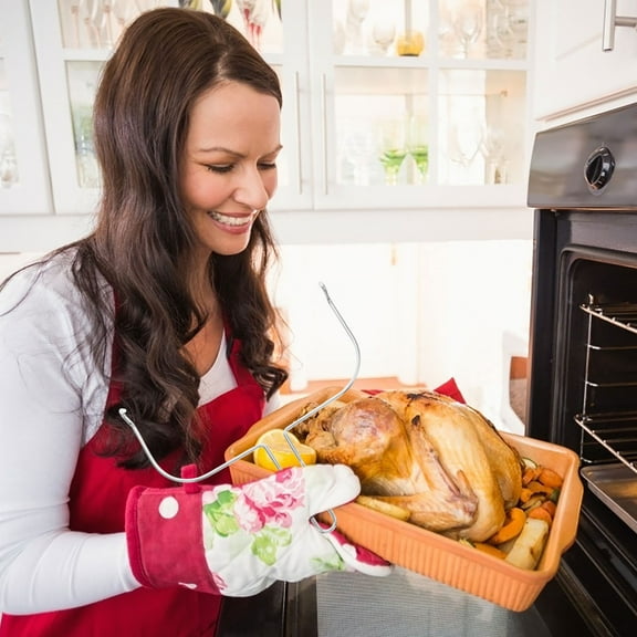 WORGEOUS Convenient Chicken Roast Tong for Electric Oven and Air Fryer Anti-Scald Food Fork Electric Oven Chicken Tong Roast Chicken Fork Anti-Scalding Rotating Turkey Fork