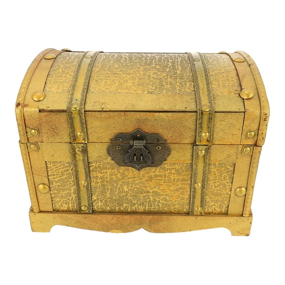 Golden Pirate Treasure Chest for Home Use Sturdy Synthetic Material Storage Box 6.7 x 4.3 Inches