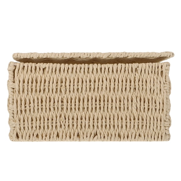 WORGEOUS Beige Cube Storage Basket with Lid, Paper Rope Organizer Bin for Kids, 20x20CM and Stylish Storage Solution