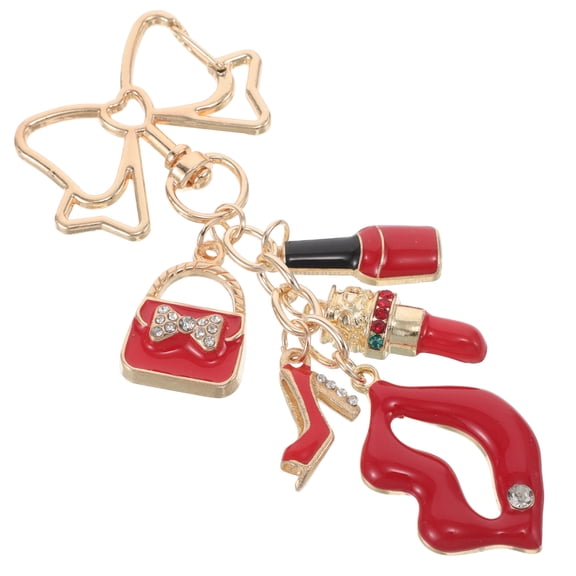 WORGEOUS Stylish Bow Bag Charm Keychain with Lipstick Pendant, Metal Purse Charm for Women, Handbag Accessory Decoration