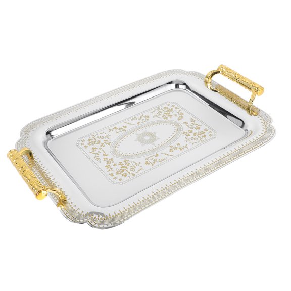 WORGEOUS Stainless Steel Serving Tray with Handles, European Style Dining Plate for Kitchen, Fruit, and Home Use