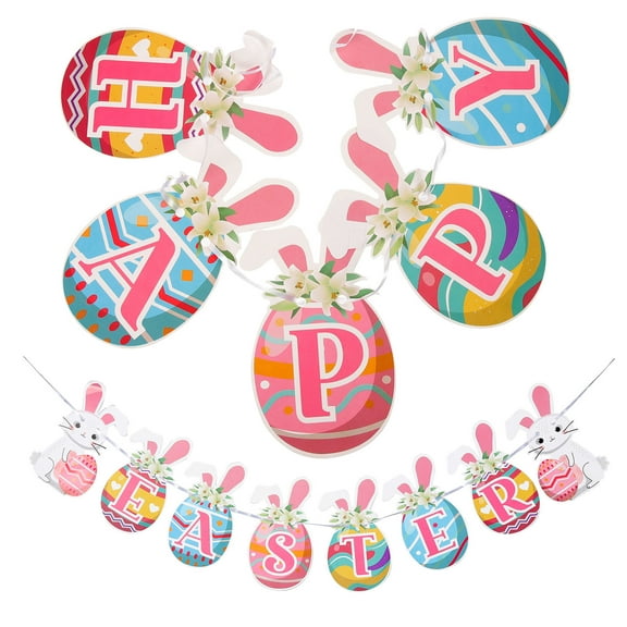 GOOHOCHY Easter Banner Assorted Color Paper 1Set 25.6x6.5in