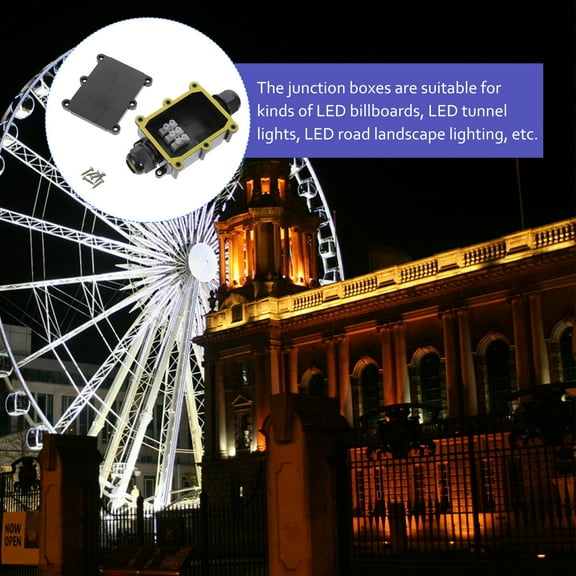 BESTYASH Outdoor Watertight Electrical Junction Box in Black ABS for LED Lighting and Cable Use