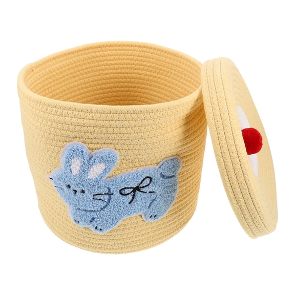 WORGEOUS Embroidery Pins Cotton Rope Storage Basket with Lid 27.00X27.00X23.50CM Yellow