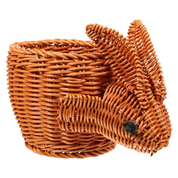 WORGEOUS Fixed Cover Plate Imitation Rattan Rabbit Basket 22.00X16.00X15.00CM Light Brown