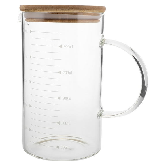 WORGEOUS Glass Measuring Cup With Handle And Lid Graduated Water Cup Liquid Clear Scale Cup With Spout For Measuring Milk Coffee And Other Liquid 1000 ml