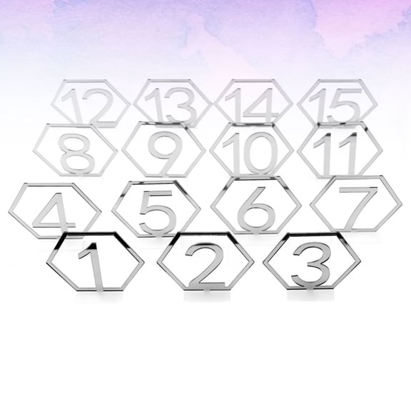 WORGEOUS Hexagonal Table Size Ornaments Wedding Decor Number Board 15 Numbers Banquet Silver