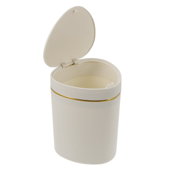 WORGEOUS Mini Desk Trash Can with Press Type Lid 1 Set Small Countertop Garbage Bin for Bedroom Office Kitchen Plastic Wastebasket White
