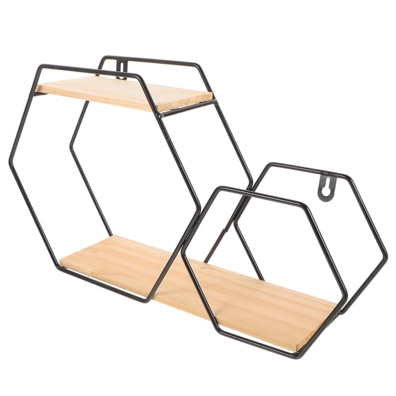 Mobutofu Home Wall Decoration Storage Rack Iron Wood 1Set 16.1x9.1x3.9in