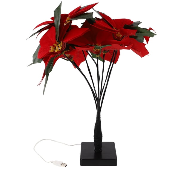 WORGEOUS  Poinsettia Tree Lights Artificial Flowers Christmas Decor Lamp Red