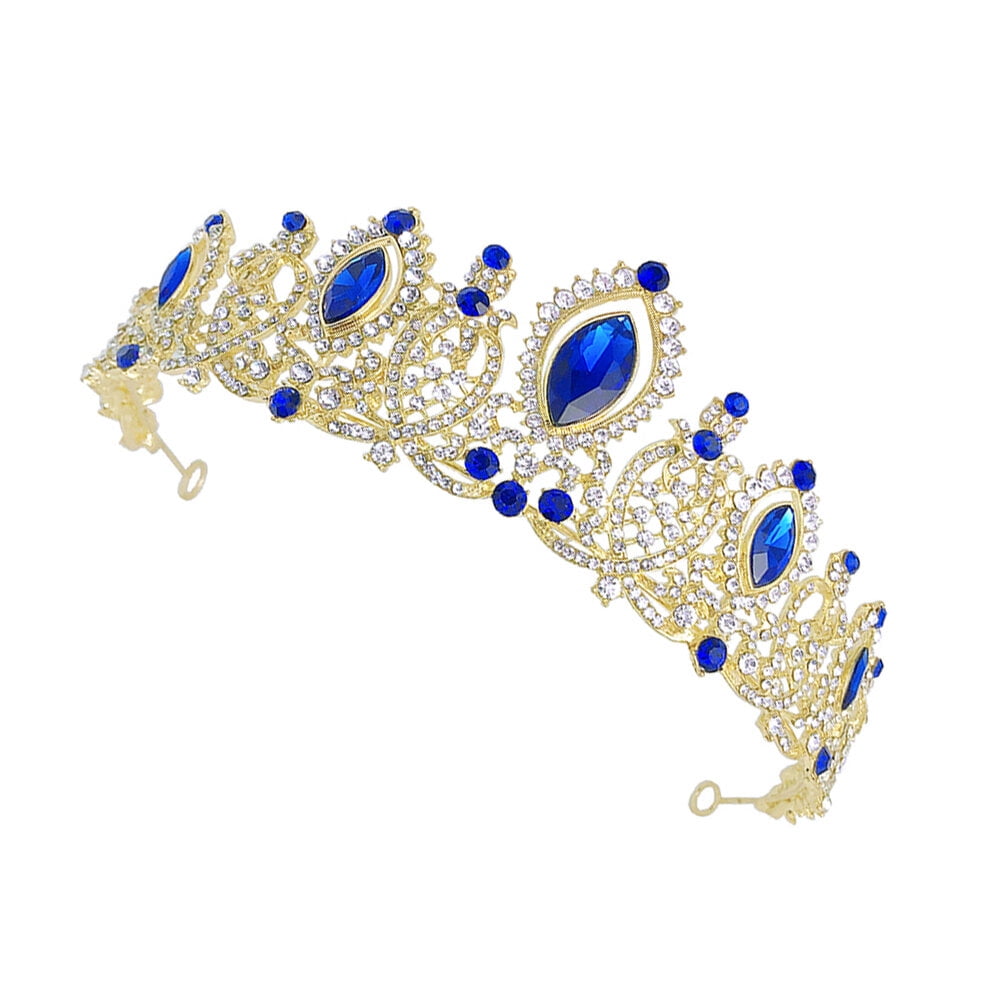 WORGEOUS Quinceanera Crystal Crown Party Headwear Beautiful Headwear Miss 16x16x6cm Blue
