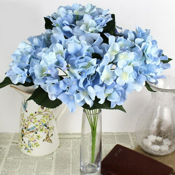 WORGEOUS Real Touch Artificial Mini Cloth Hydrangea High Simulation Fake Flowers 5 Heads Home Office Wedding Bridal Bouquet Decorations (Blue)