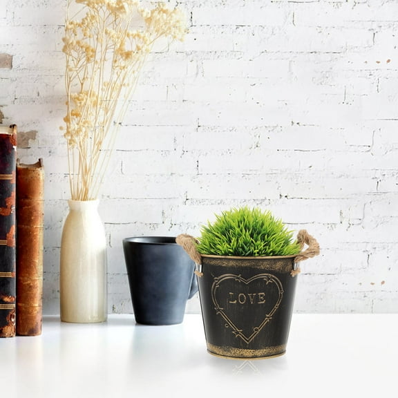 WORGEOUS Retro Iron Flower Pot with Handle for Home Office Storage .5 Inches
