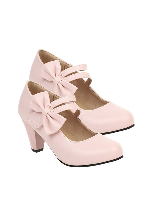 GOOHOCHY Elegant Chunky Heel Shoes for Women with PU and Rubber Pink Fashionable High Heels 3.94 inches