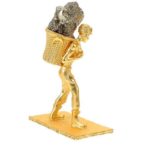 WORGEOUS Small Mineral Ornament Metal Miner with Back Basket Desktop Office Table Ornament