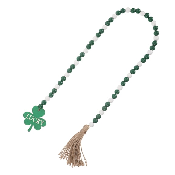 GETAJGHSD Shamrock Wood Bead ng for St. Patrick's Day with Tassels, Green Irish Festival Decor