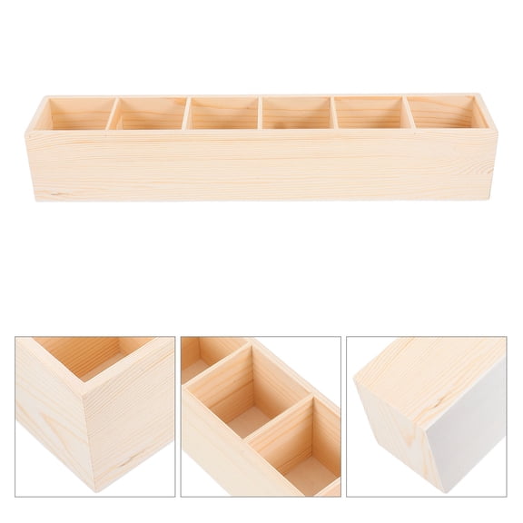 WORGEOUS Storage Box for Office and Home 6-Grid Desk Organizer Box Stylish Wooden Box Multi-Functional Organizer for Jewelry Stationery and Small Items