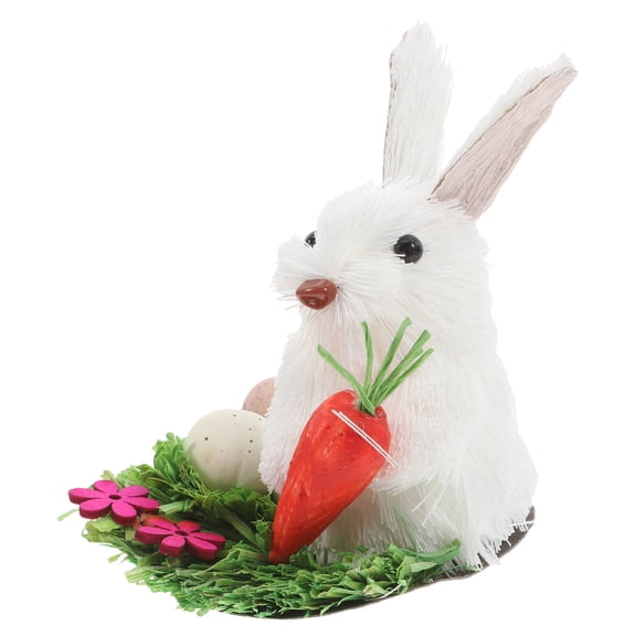 WORGEOUS Straw Bunny Figurine with Carrot and Eggs, Spring Tabletop Decor, Farmhouse Centerpiece for Home, Kitchen, Office