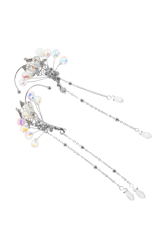 Stylish Rhinestone Butterfly Ear Cuffs With Crystal Flower Tassels Ear Bone Clip For Women Ideal For Weddings Parties And Evening Events Boho Jewelry