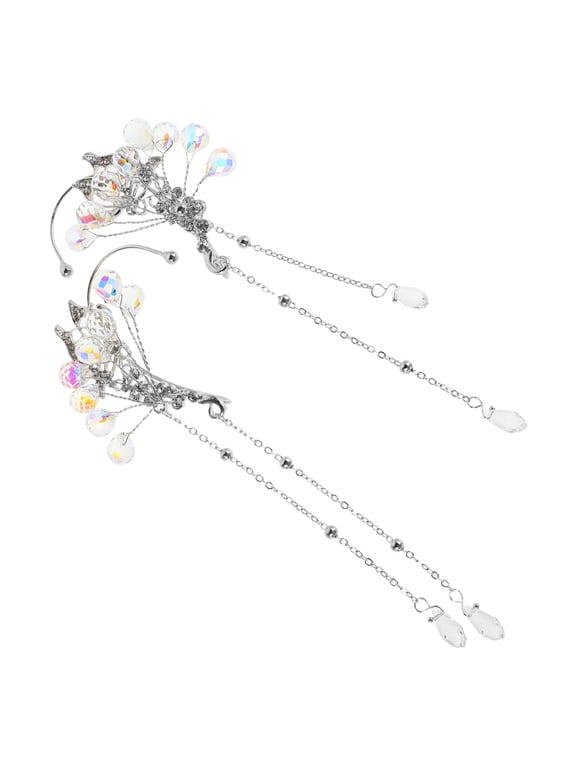 WORGEOUS Rhinestone Butterfly Ear Cuffs with Crystal Flower Tassels, Stylish Ear Bone Clips for Women, Perfect for Weddings, Parties & Evening Events