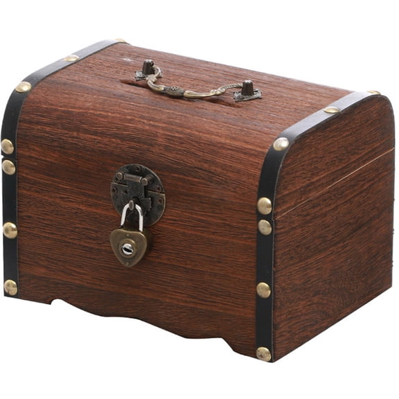 GOOHOCHY Dark Red Wooden Treasure Chest with Lock for Home Vintage Money Saving Jar