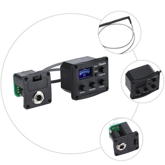 BESTYASH Ukulele Pickup and Preamp Ukelele Piezo EQ Tuner Black Plastic for Musicians 1Pack