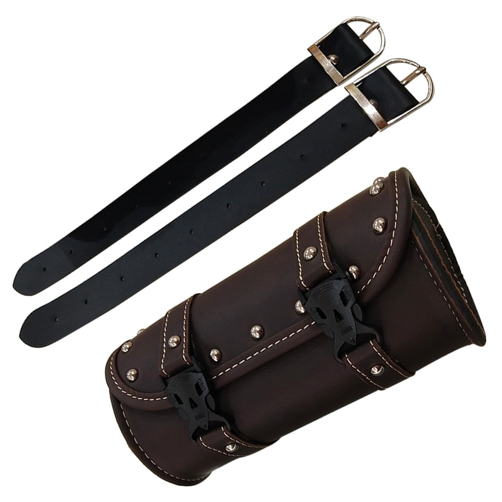 SOPOTUTU Motorcycle Tool Bag Waterproof Dark Brown Round Shape 1Pack Maximum Storage PU Leather Saddlebag