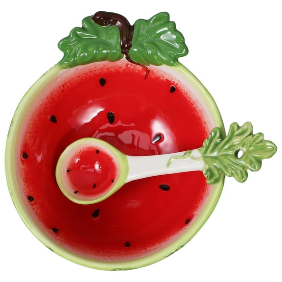 WORGEOUS Watermelon Shape Bowls With Spoon Ceramic Dessert Dishes Snacks Fruits Foods Platter Fruit Salad Candy Nut Bowl Foods Container For Snacks Rice Cake Pudding