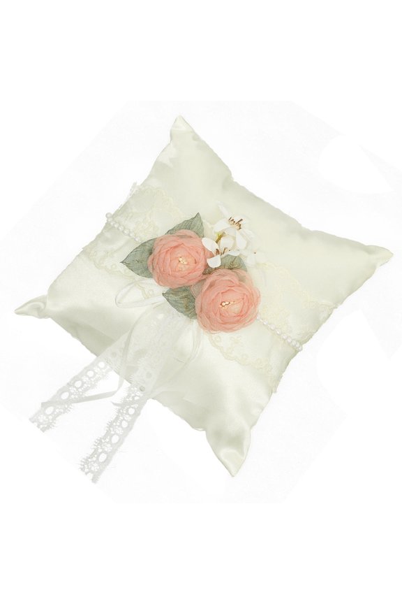 Wedding Pillow For Rings 6.68X6.68X3.54in Cloth Decorative Flower Ring Holder 1Set