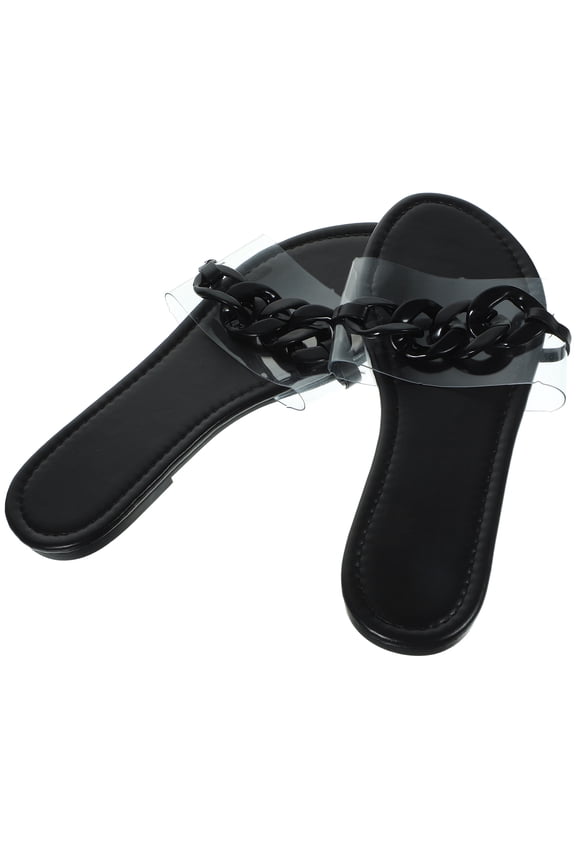 Women's Chain Sandals Shoes Female Slides House Slippers for Woman Platform Black