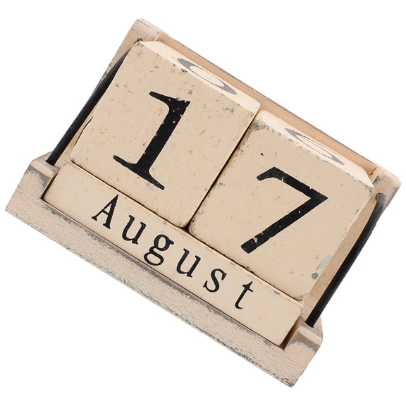 GOOHOCHY Wooden Perpetual Calendar Blocks for Home & Office Decor, Reusable Beige Desk Accessory with 3 Sections
