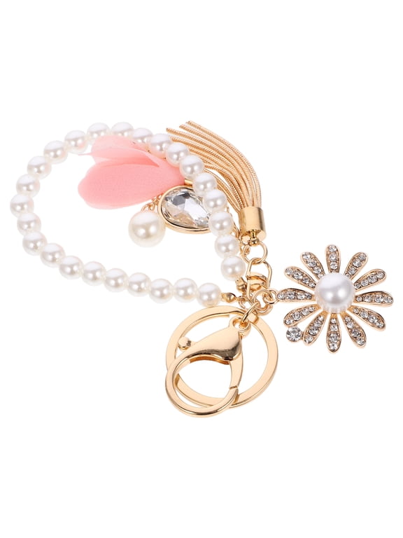 Keychain Pendant - Pink Zinc Alloy with Simulated Pearls for Hanging Keys