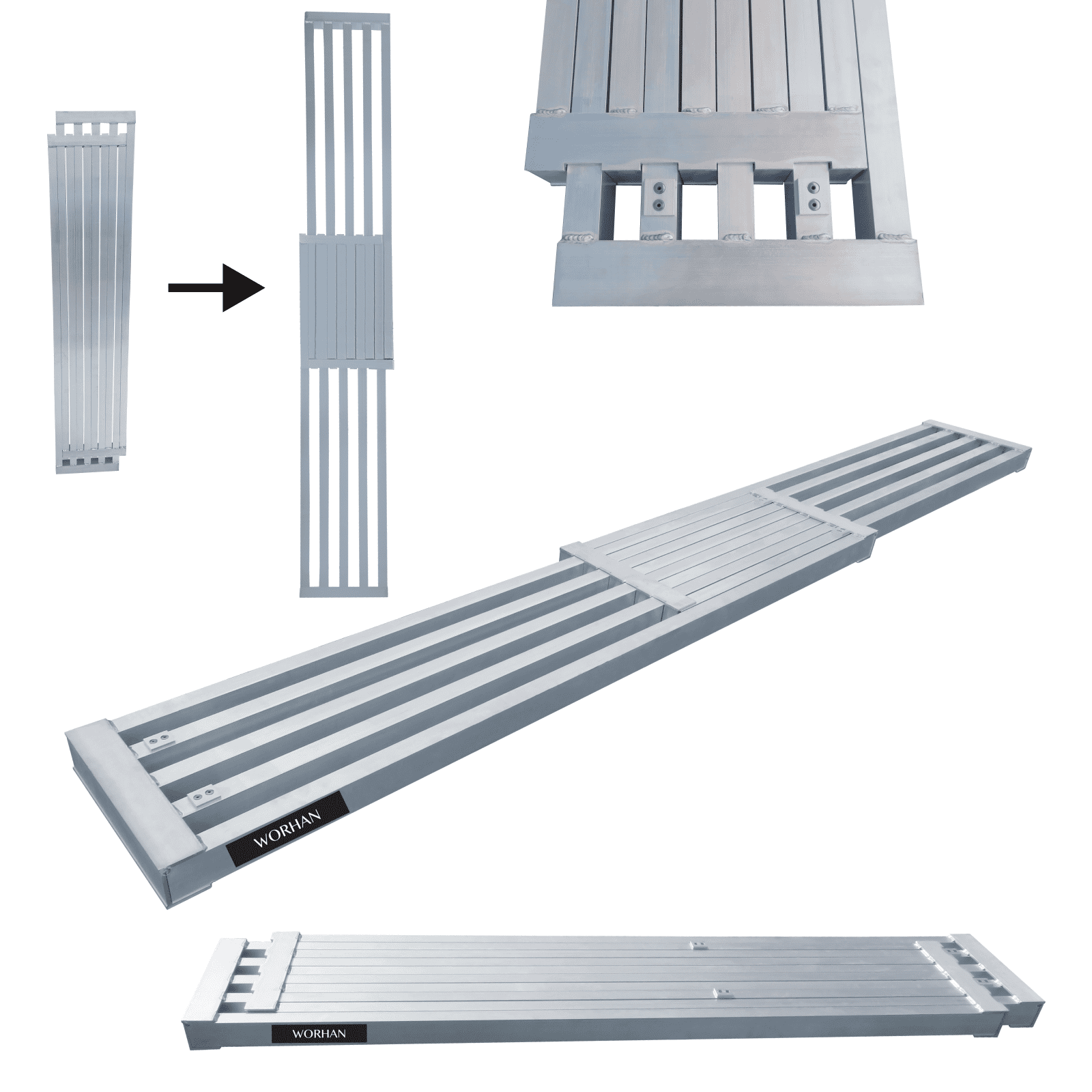 WORHAN Heavy Duty Aluminum Extension Plank 8 ft. 662 lbs Telescopic