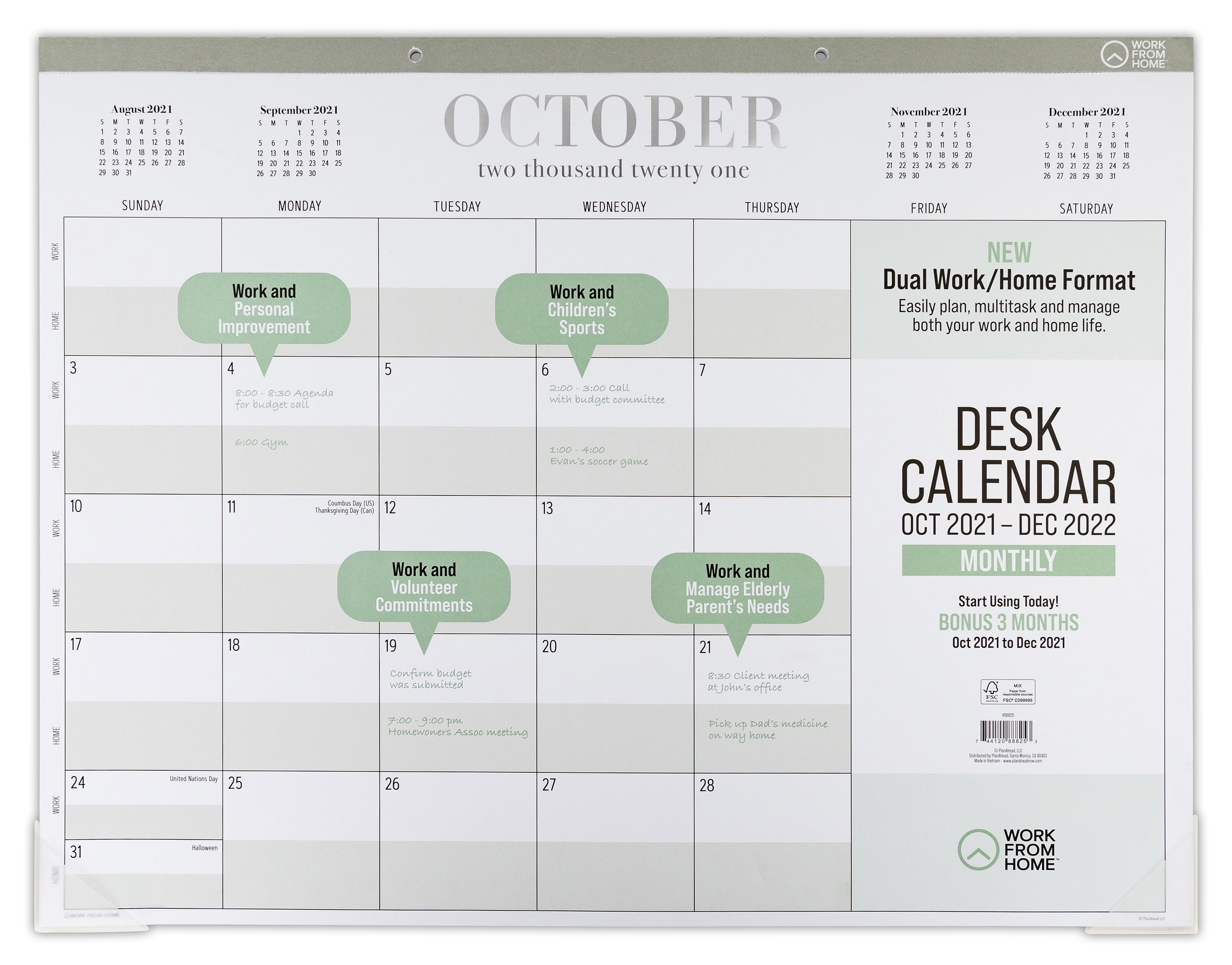 WORK FROM HOME October 2021 December 2022 Monthly Desk Pad Calendar