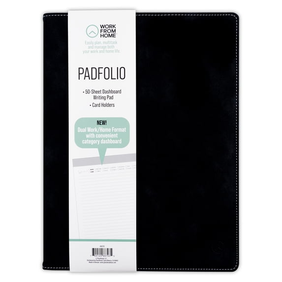 Work from Home Padfolio with Writing Notebook, Black, 9.75" x 12.25"