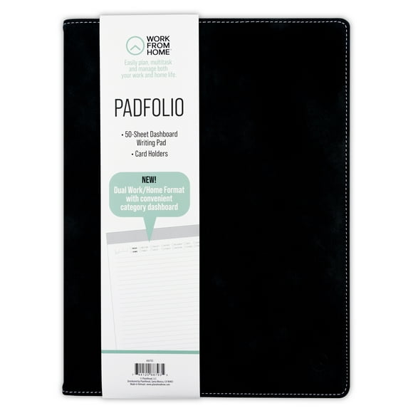 WORK FROM HOME Padfolio with Writing Notebook (9.75" x 12.25") Black